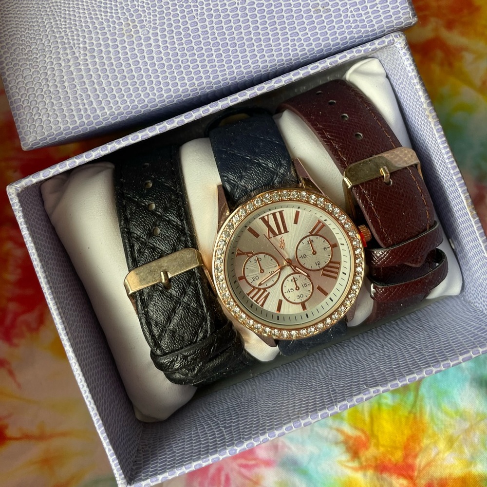 NWT IOB Interchangeable Band Professional Black, Navy, or Brown Watch